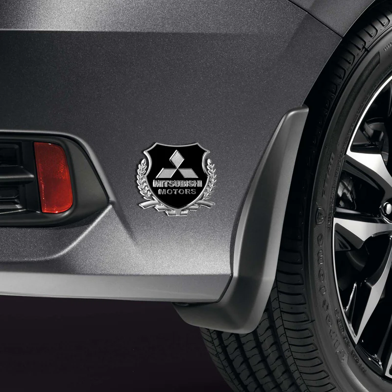 Mitsubishi Silver 3D Metal Emblem Sticker x2 - Image 4